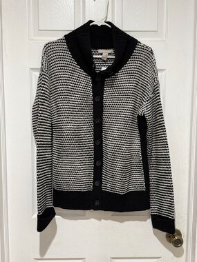 Banana Republic Black and White Shawl Collar Button Cardigan